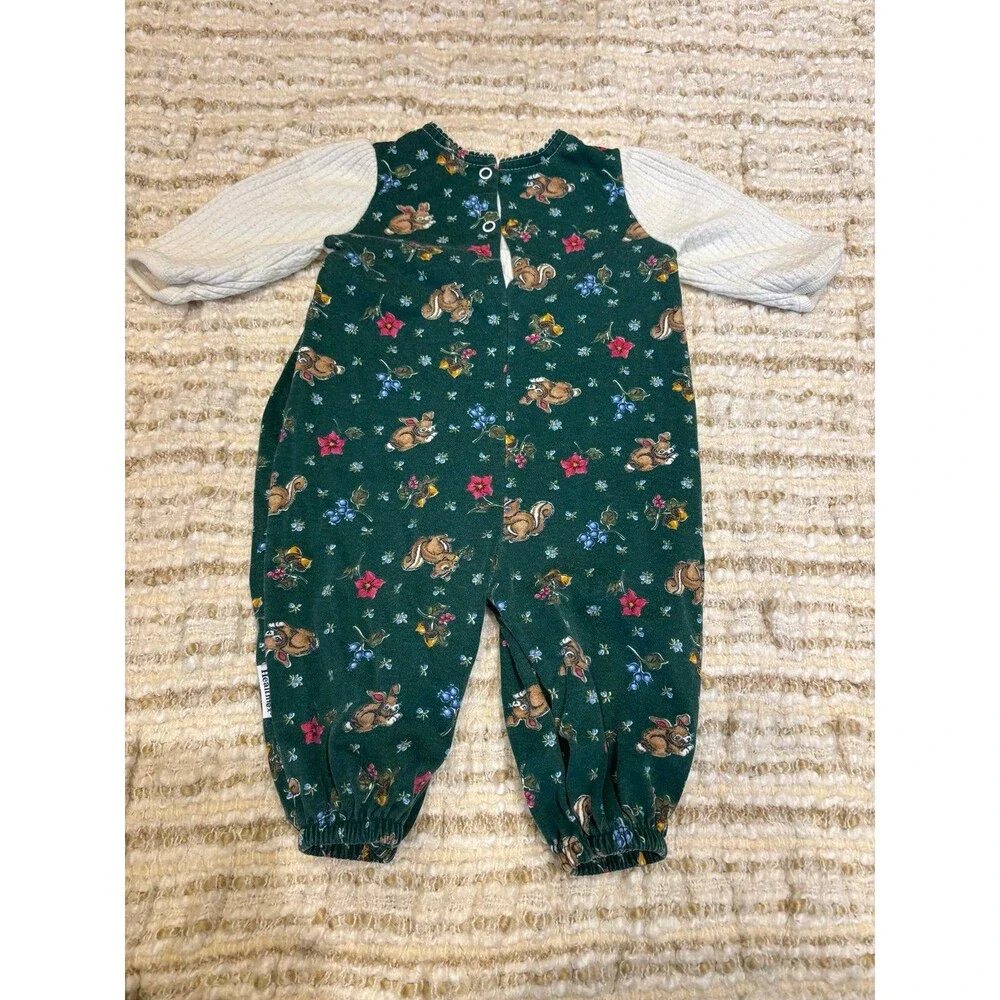 Forest Friends Green Bunny Rabbit Romper VTG Healthtex 6/9 mths floral bubble